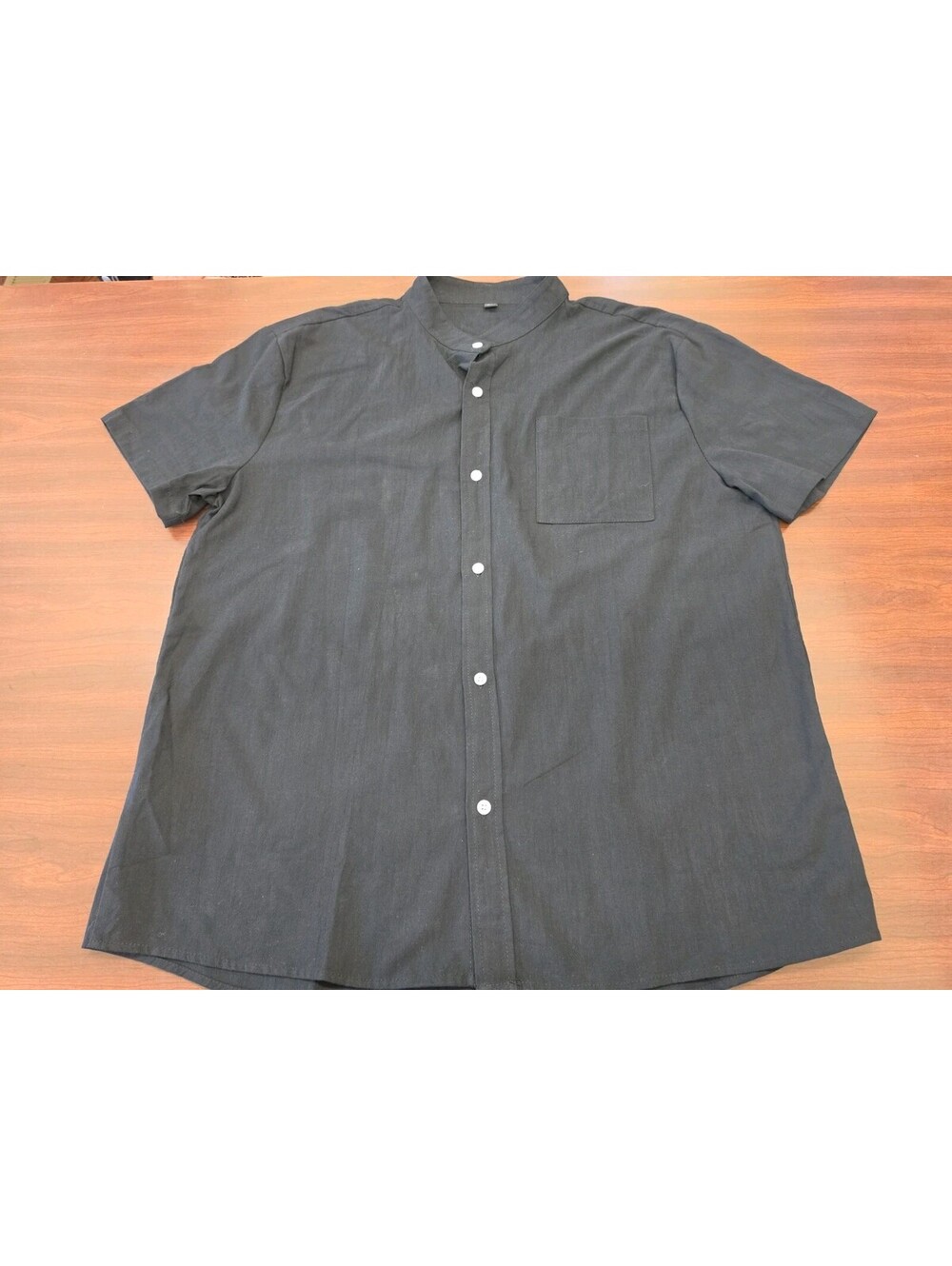 Women Black Cotton Linen Blend Button Front Shirt XL Short Sleeve Pocket Classic
